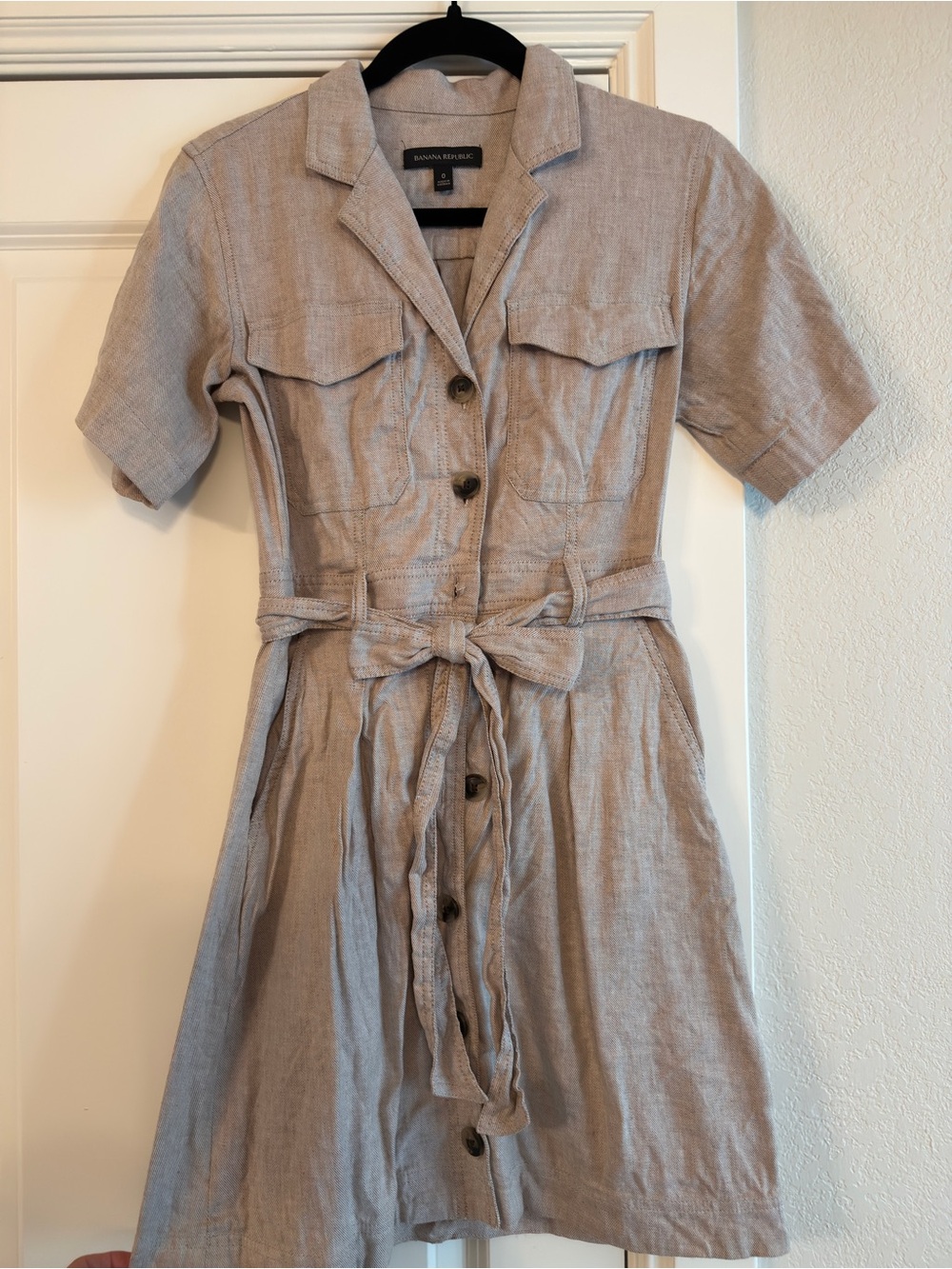 Banana Republic Neutral Taupe Button-Front Shirt Dress